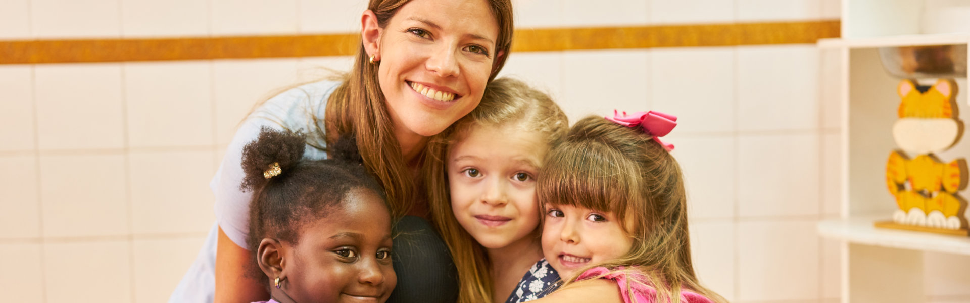 happy teacher with her students